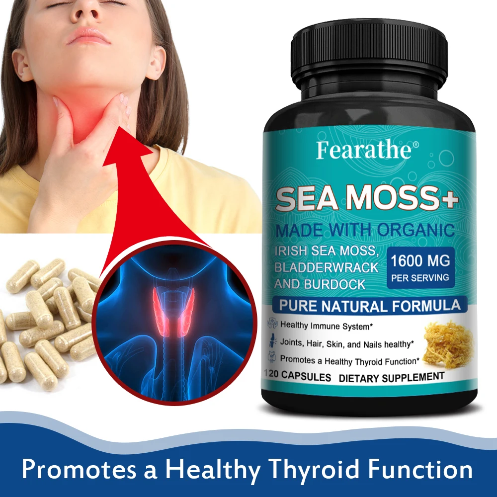 Organic Sea Moss Capsules for Immune Support, Skin and Joint Health, Gut Cleansing and Thyroid Function - with Irish Moss