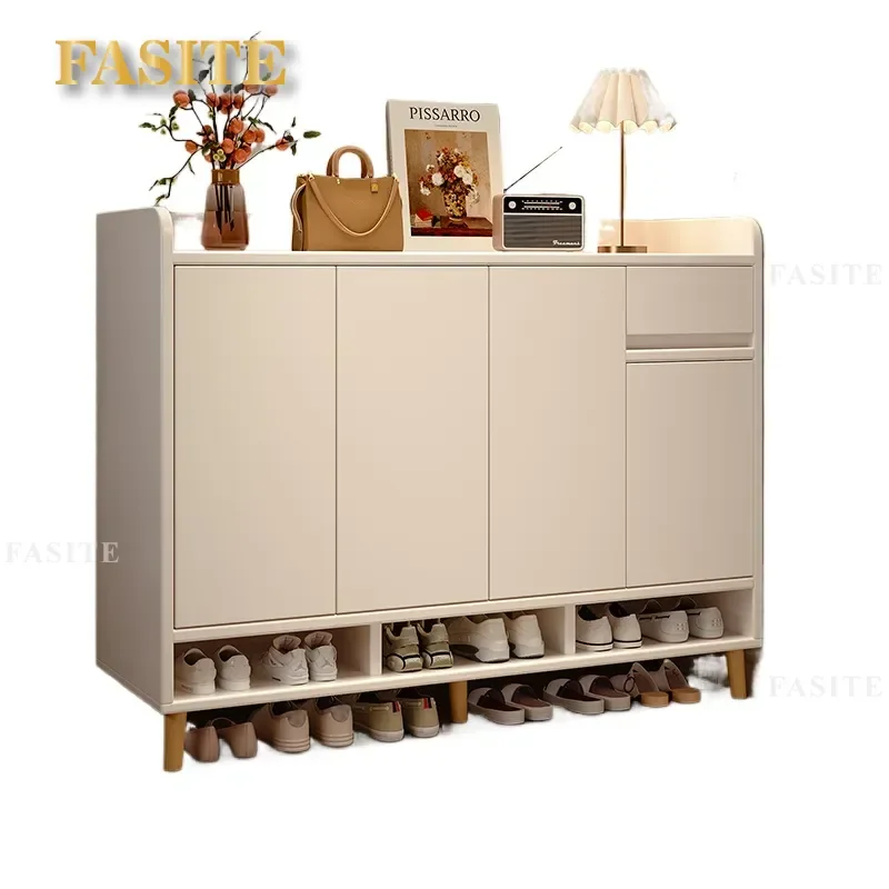 For Shoe Cabinet Household Entrance Storage Integrated Against Wall 2025 New Indoor Solid Wood Corridor Rack Space Saving