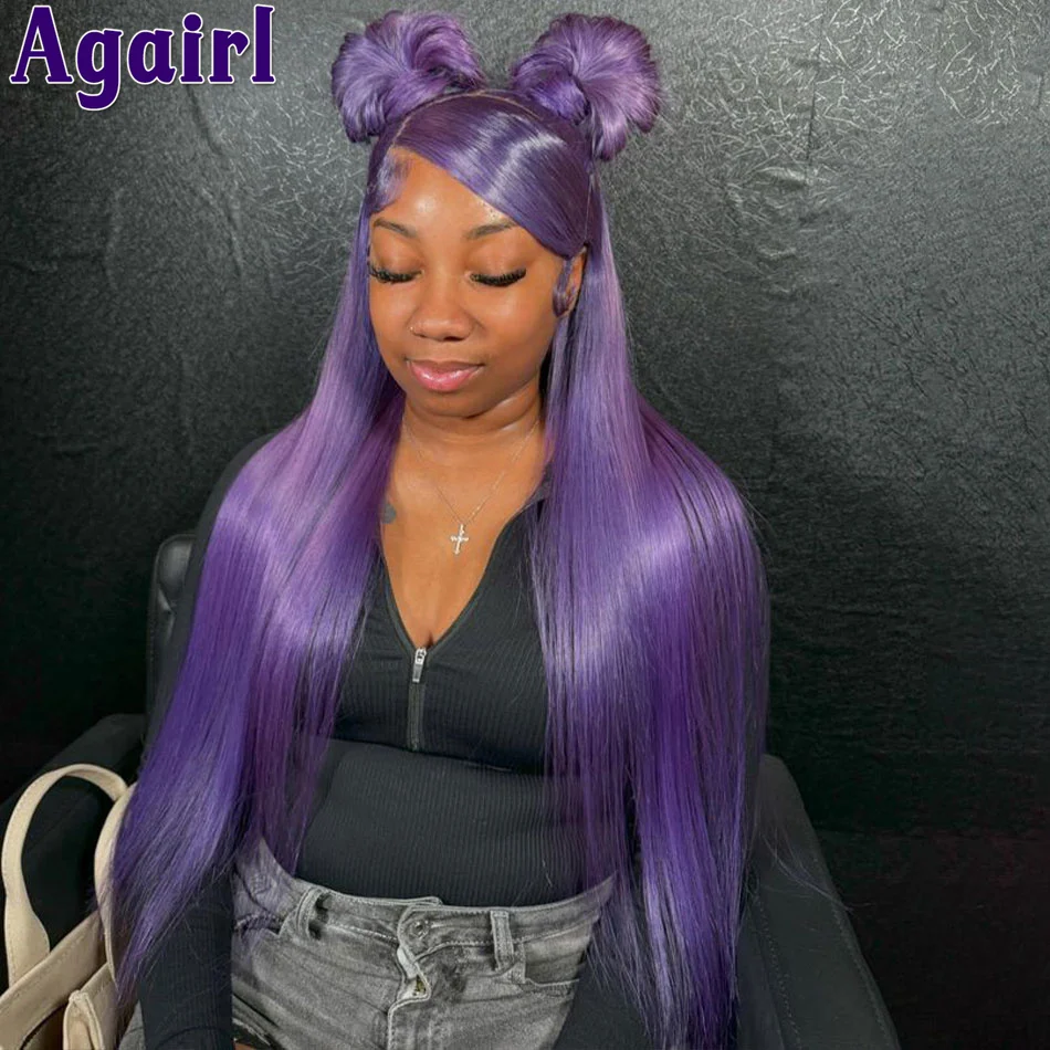 Peruca dianteira de renda 13x4, cabelo humano liso, com cabelo de bebê, lavanda roxo, 13x6, pré-arrancada, para mulheres