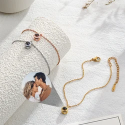 Projection photo Bracelet with Gold /Silver Color Round Shaped Customized Photo Projection Bracelet Bangle for Women Gift 2024