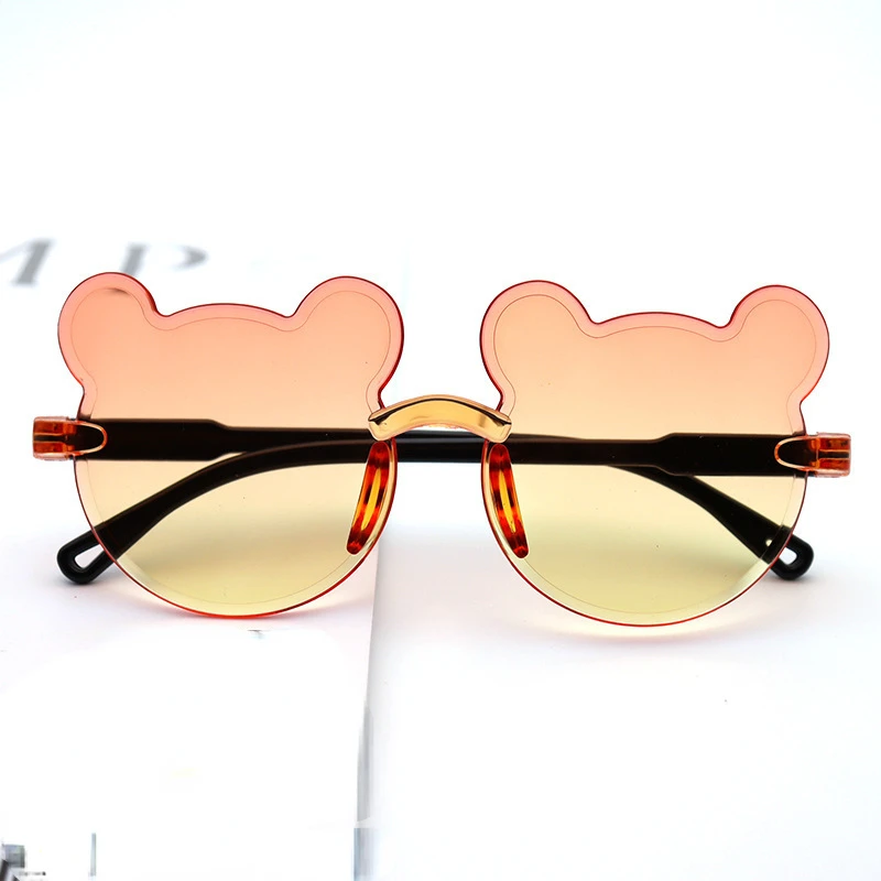 New Kids Sunglasses Cartoon Bear for Boy Girl Children Rimless Sunglasses UV375 Sunglasses Outdoor Anti-Glare Eyewear