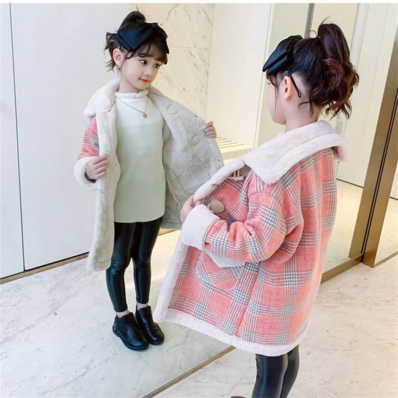 

Girls Kids Coat Jacket Cotton Woolen 2022 Beautiful Warm Plus Thicken Velvet Winter Overcoat Children's Clothing