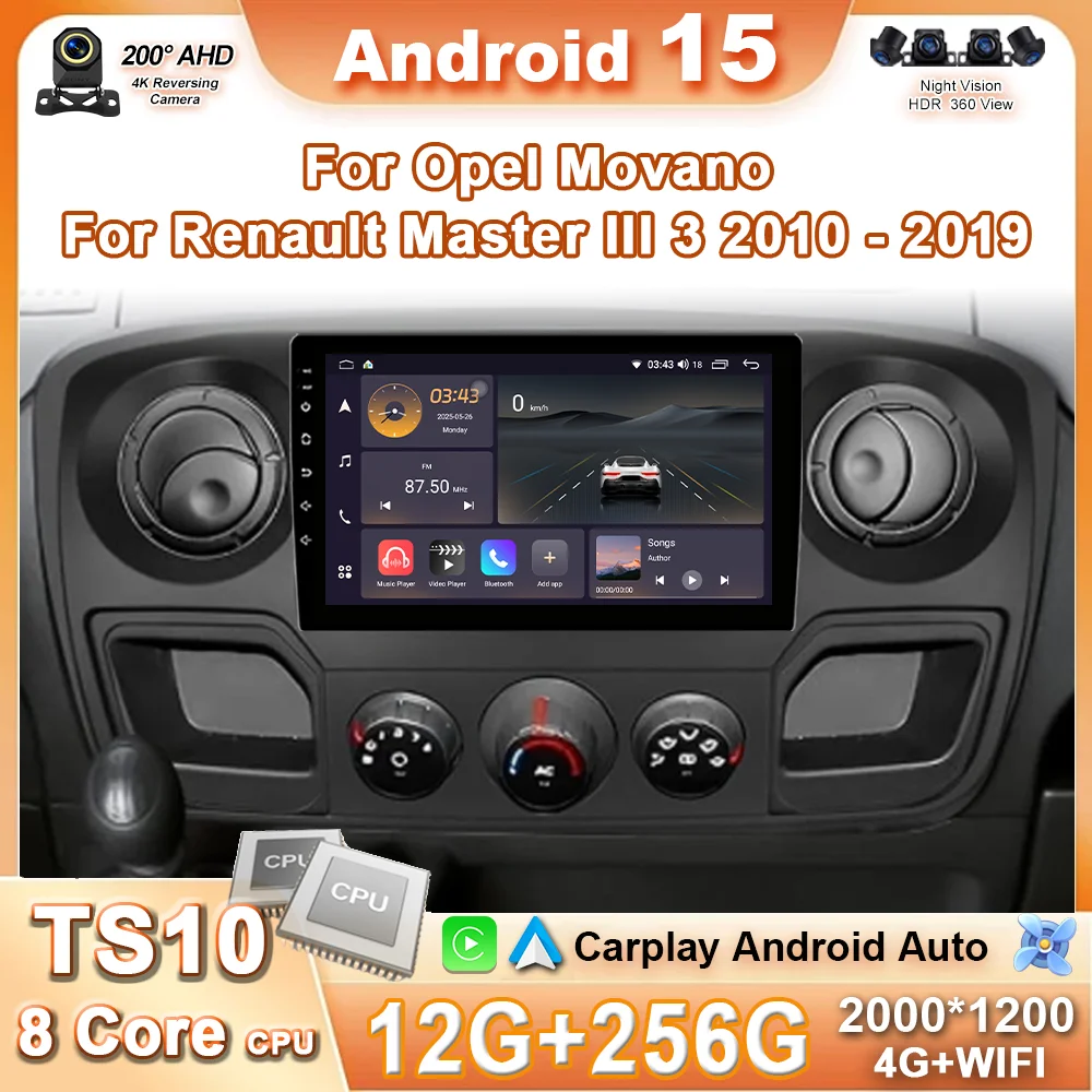 Android 15 Multimedia For Renault Master Nissan NV400 Opel Movano 2010 - 2021 Car Player GPS Stereo Navigation Auto Radio Screen