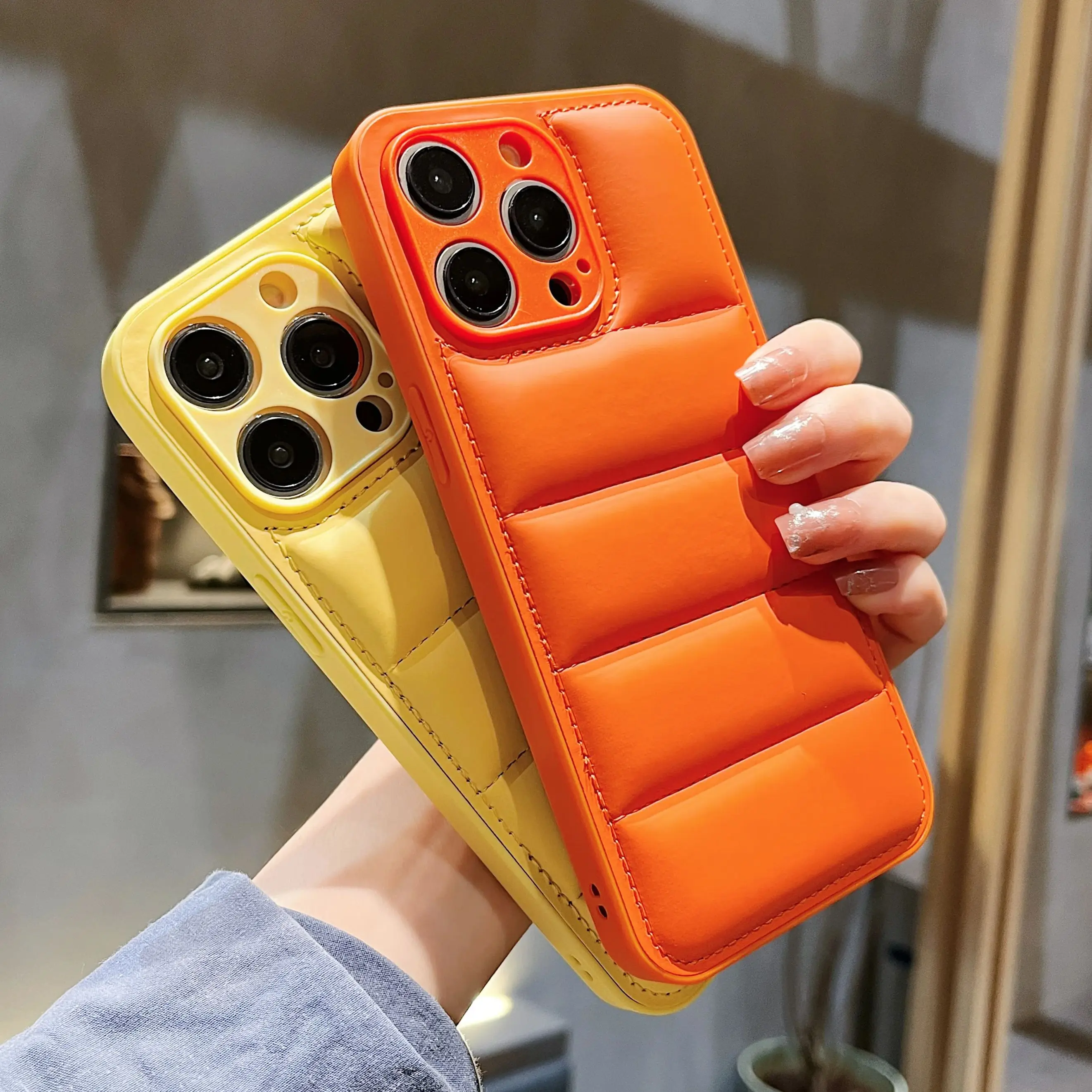 Solid Color Down Jacket Pattern Silicone Phone Case For iPhone 16 15 14 13 12 11 Pro Max Plus Full Camera Protection Soft Cover