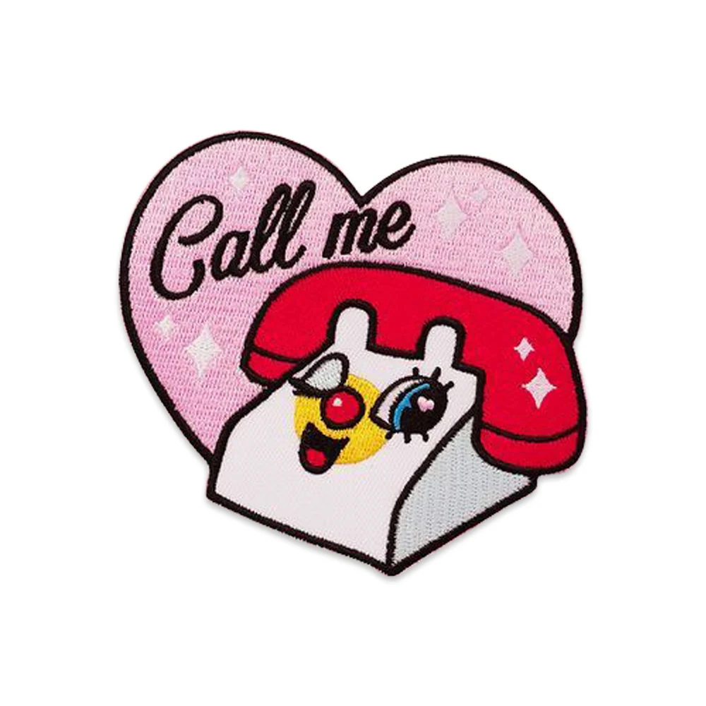 Pink lovely Phone Lady Iron on Patches for Clothes Embroidery Patches Call me Girl Wink Love Heart Cartoon Kid Jacket DIY