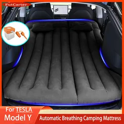 For Tesla Model Y PVC Inflatable Air Mattress Outdoor Camping Inflatable Special Suede Fabric Car Travel Bed