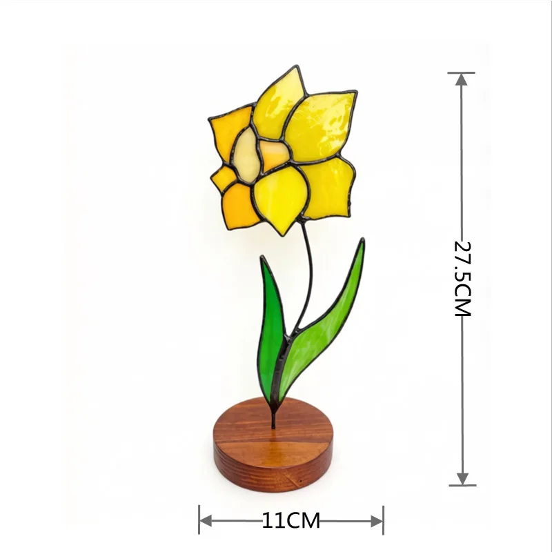 Goldene Geburtsblume aus Buntglas, personalisiertes Geschenk für Sie, eleganter Buntglas-Sonnenfänger für Geburtstage oder Jubiläen der Mutter. – Detail 7