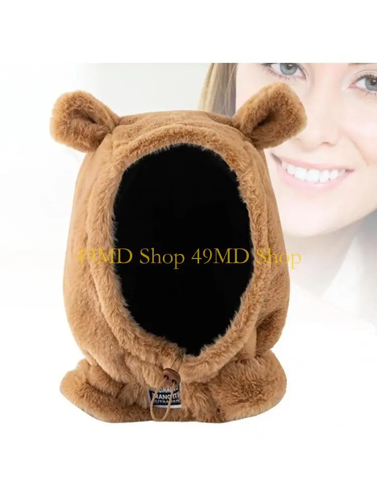 49MD Cartoon Plush Balaclava Neck Gaiter Windproof Hood for Chilly Outdoor Activities