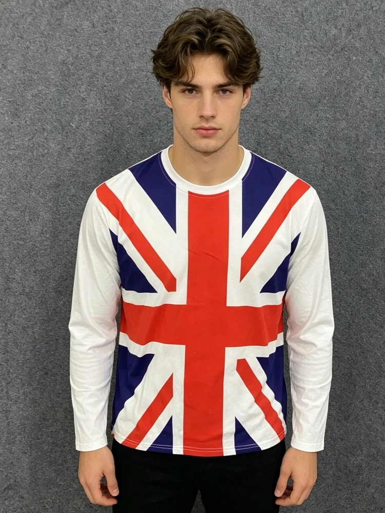 Union Jack Print Long Sleeve T-Shirt Women UK Flag Graphic Casual Streetwear Y2K Top
