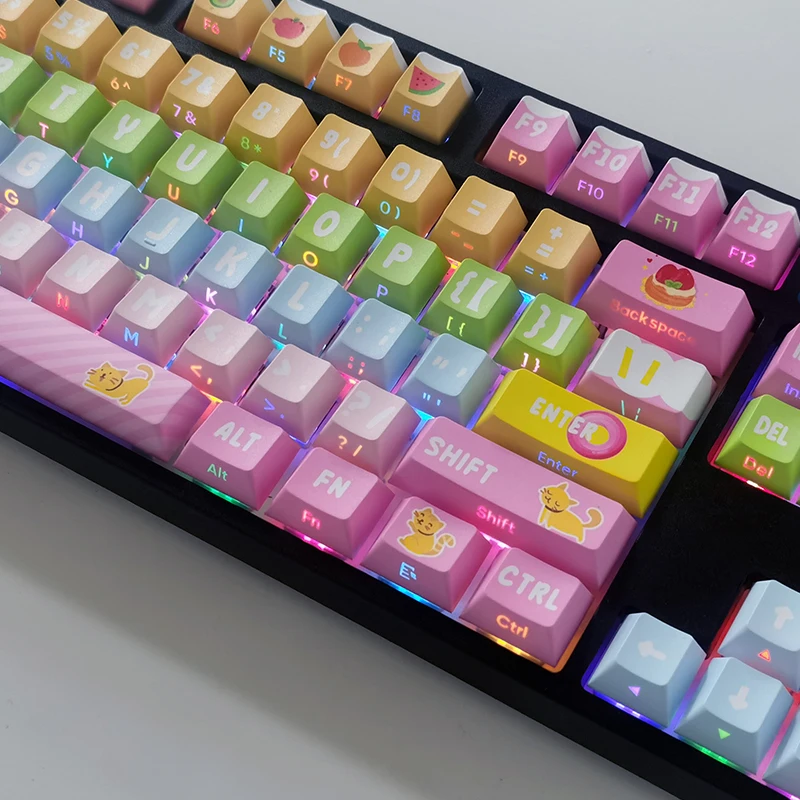 Side engraved keycaps, character light transmission pbt original micro-matte, cute ins wind dopamine small full set