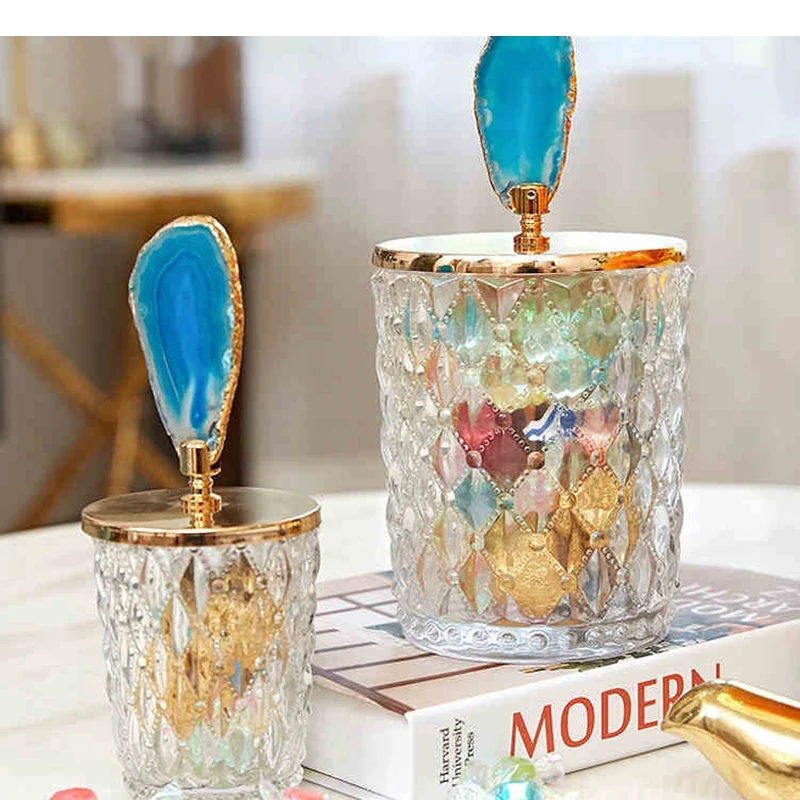 Glass Storage Jars with Metal Lid Household Snacks Candy Tanks Living Room Jewelry Cotton Swab Toothpick