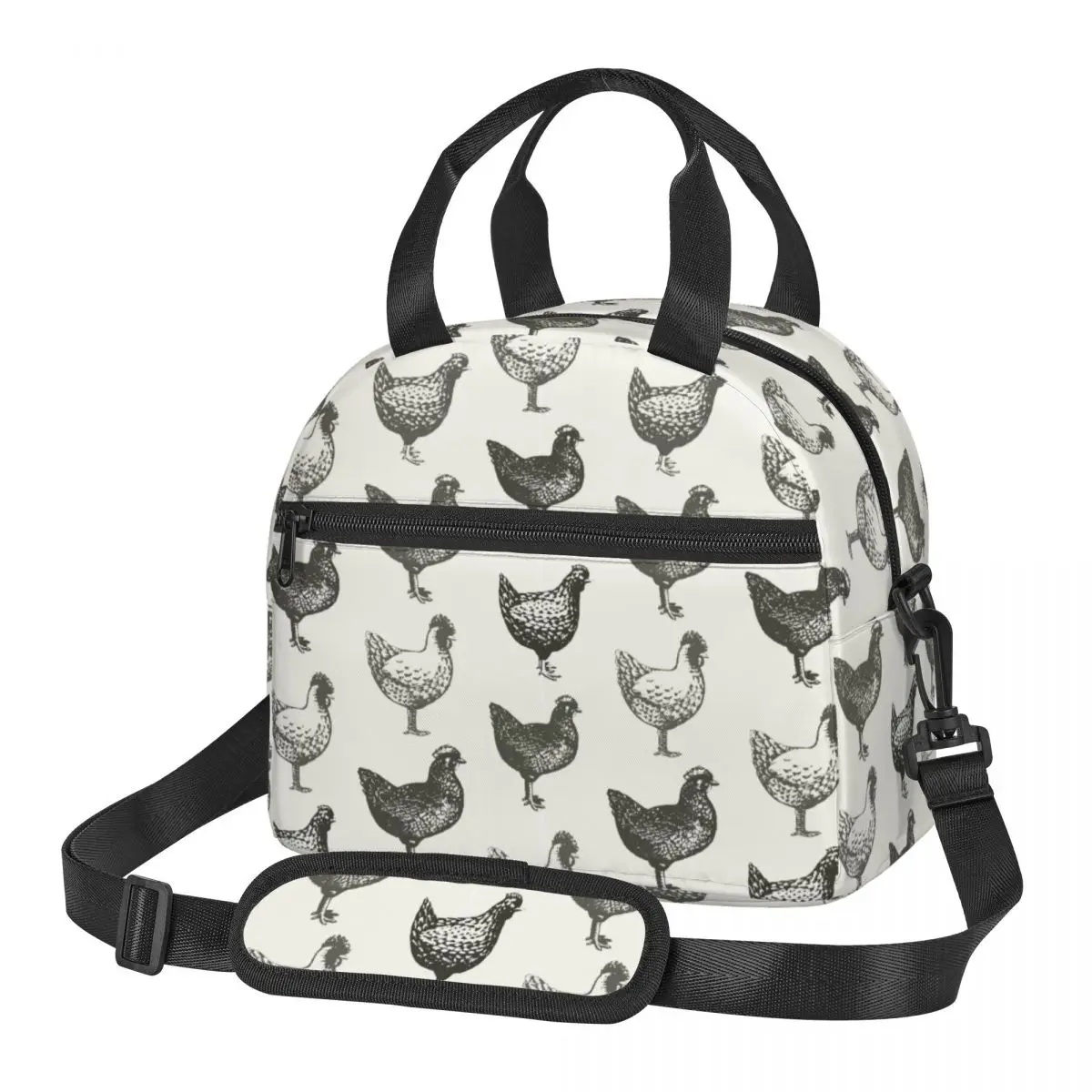 Farm Rooster Hen Large Thermal Insulated Lunch Bag With Adjustable Shoulder Strap Retro Farm Birds Portable Bento Lunch Boxes