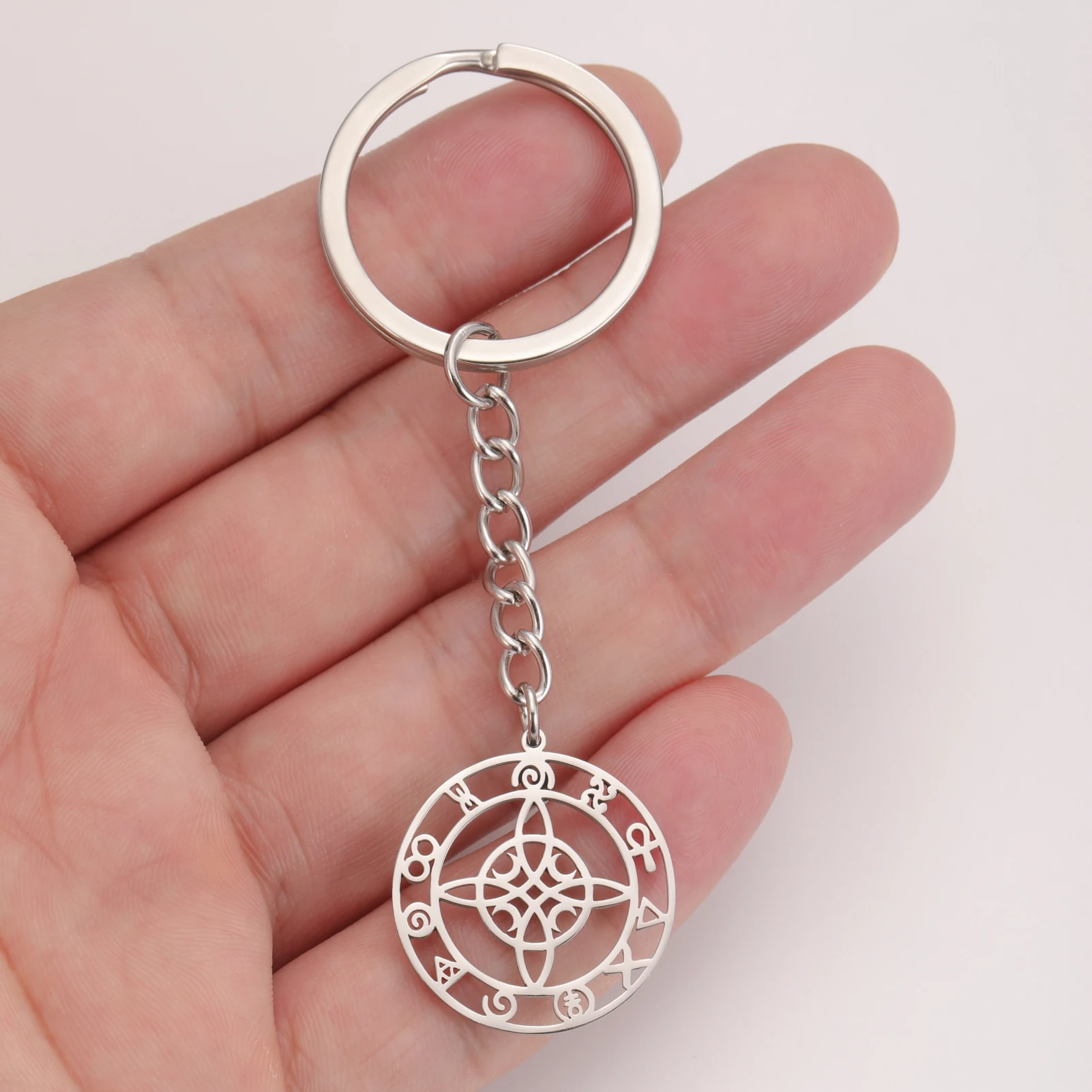 LIKGREAT Witch Knot Keychain Stainless Steel Viking Celtic Knots Hollow Pendant Moon Infinity Lauburu Ankh Jewelry Women Men New