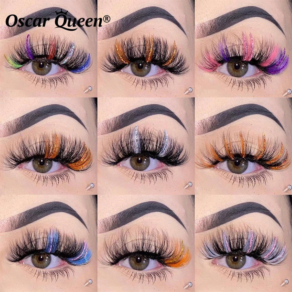 Wholesale 18-22MM Colored Lashes Party Ombre Glitter Mink Lashes Packaging Boxes Makeup Fluffy Wispy Fake Eyelashes Supplies