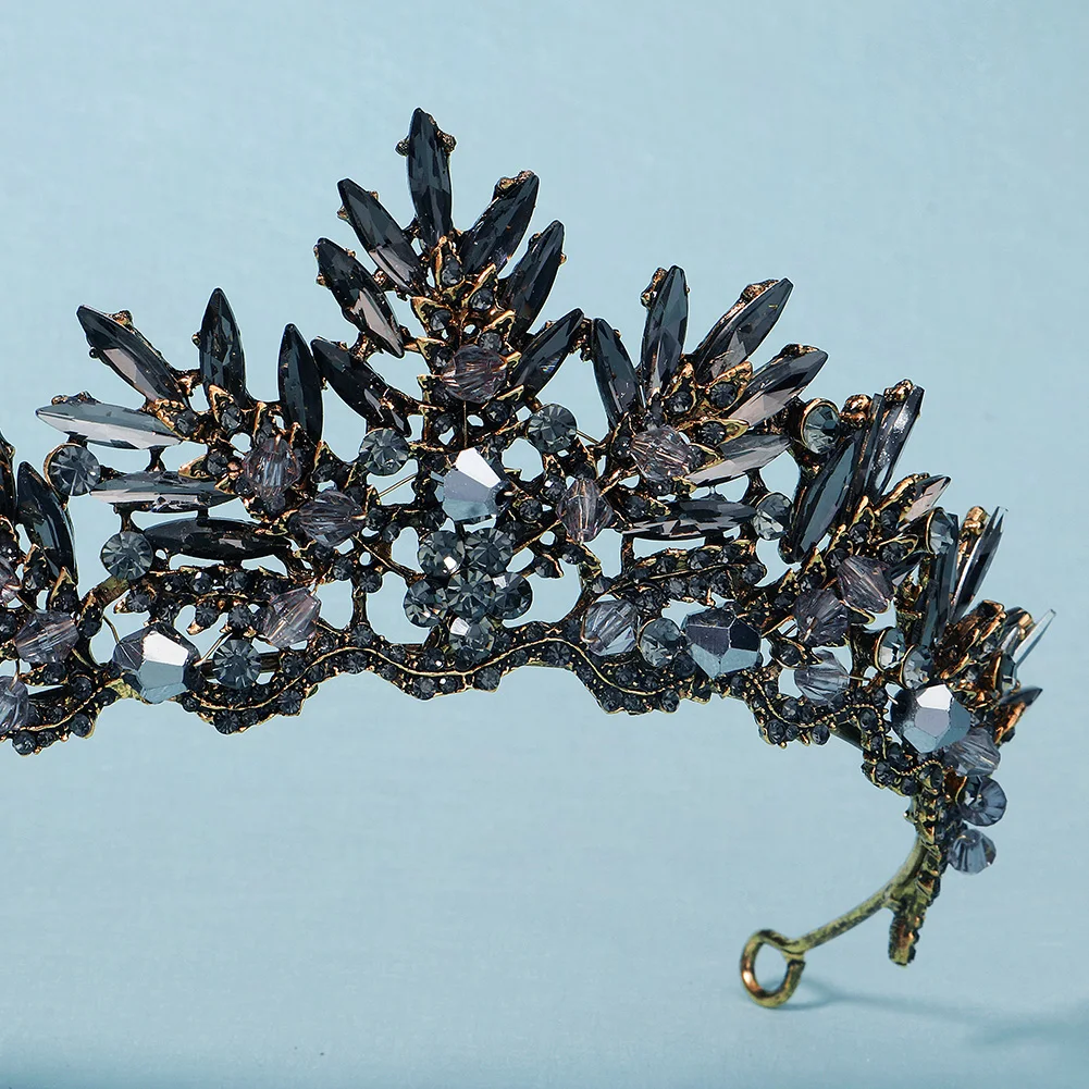 Vintage Baroque Black Color Queen Tiaras Crown Diadem Crystal Rhinestone Bridal Hair Jewelry Headpiece Wedding Hair Accessories