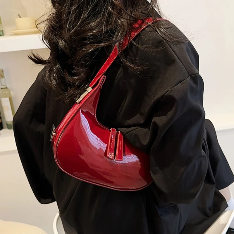 Moon Bags Shoulder Bags for Women Solid Color Armpit Bag PU Leather Underarm Bag Luxury Bag Purse with Zipper Closure