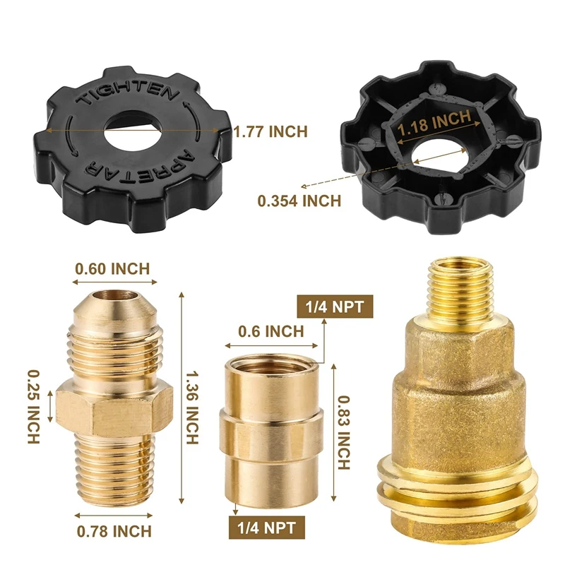 ABNL 3 Pack QCC1 Nut Propane Tank Cylinder Adapter, Brass 1/4 Inch NPT Male, 3/8 Inch Flare X 1/4 Inch Male Pipe Fitting