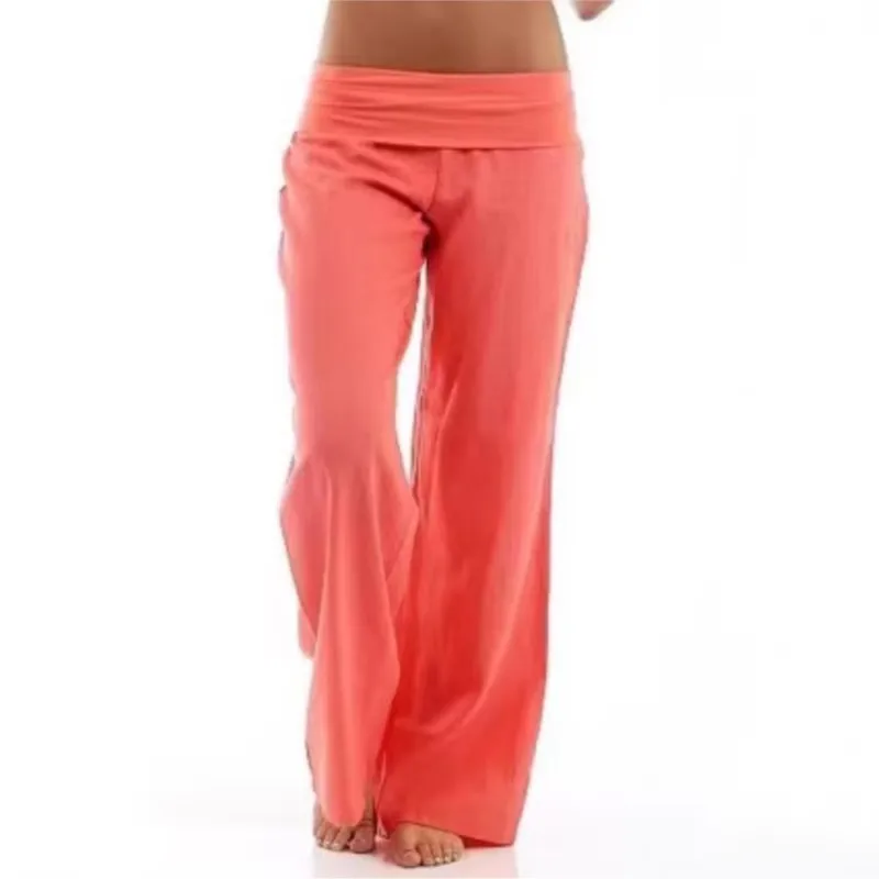 Pantalon de jogging décontracté taille haute à jambe large couleur unie pour femme – Nouveauté été, idéal pour la maison, le yoga, le sport et le quotidien, extensible