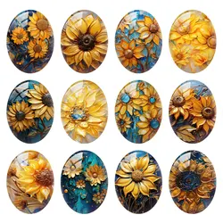 10pcs/lots Oval Sunflower Photo Glass Cabochon Charms Demo Flat Back Cameo For Diy Jewelry Making Findings Accessories