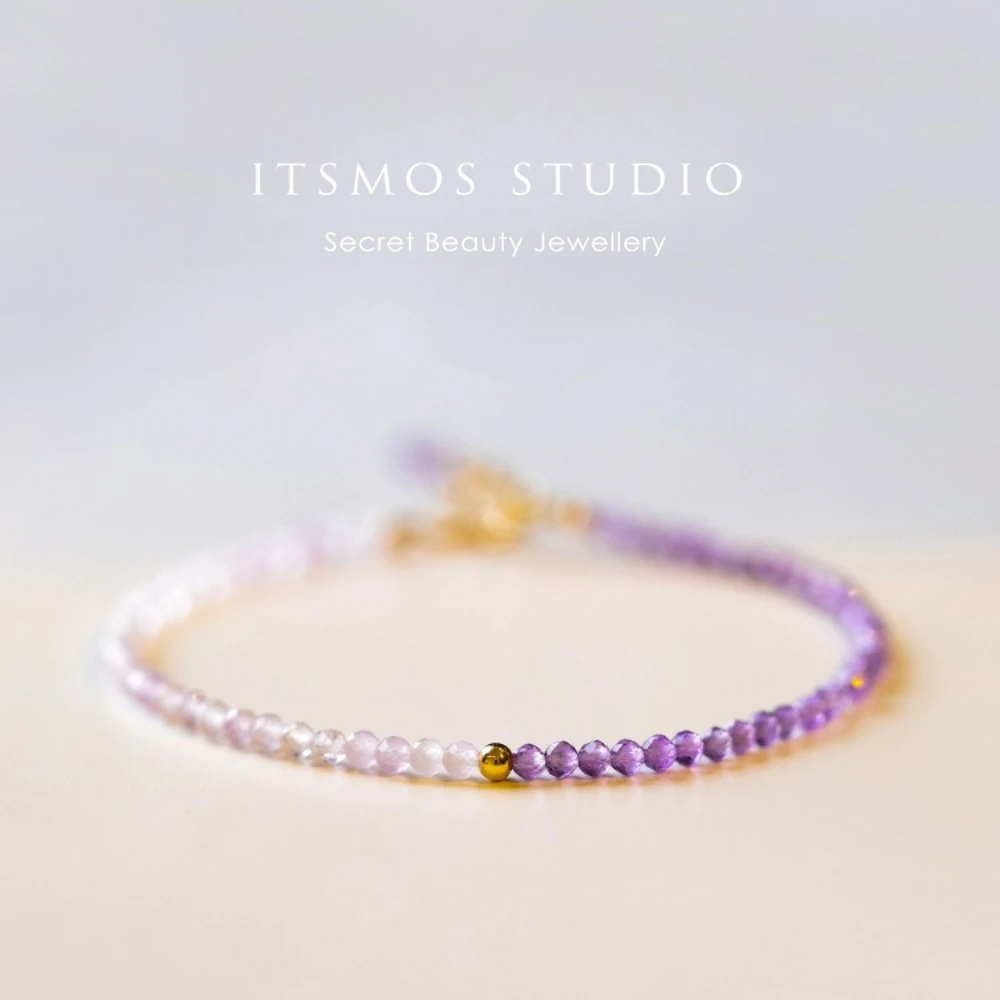ITSMOS natural amethyst bracelet 2mm 14k gold bead Yoga, and Meditation - Healing Stone Jewelry For women Weight Loss