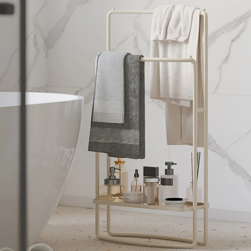 

Metal Luxury Bathroom Towel Rack No-Drill Freestanding Holder Cream-Style Space-Saving Organizer Anti-Slip Gap Storage Shelf