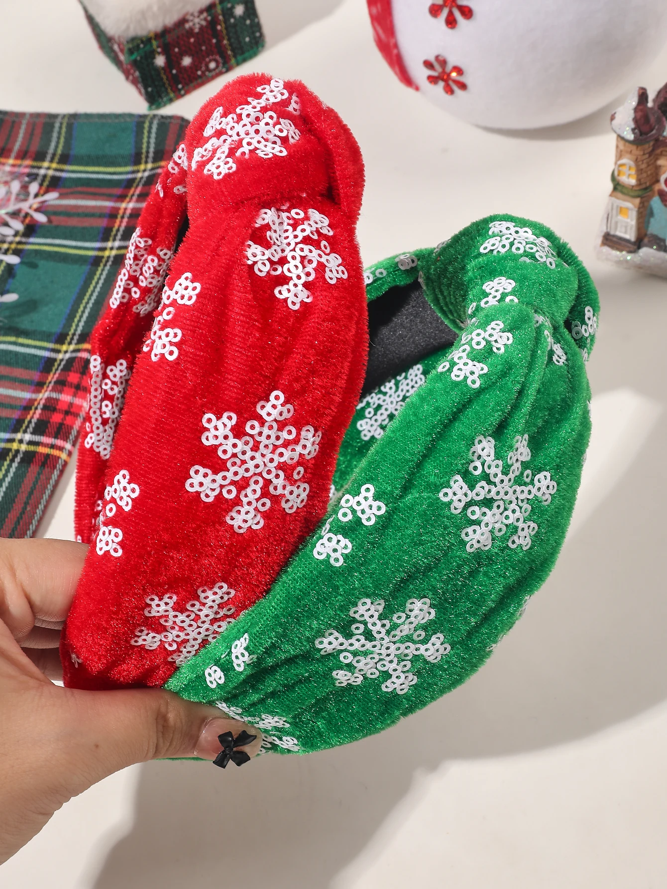 Christmas Headband for Women Girls Snowflake Xmas Knotted Hairband Red Wide HairHoop Green Hair Accessories Fashion Holiday Gift