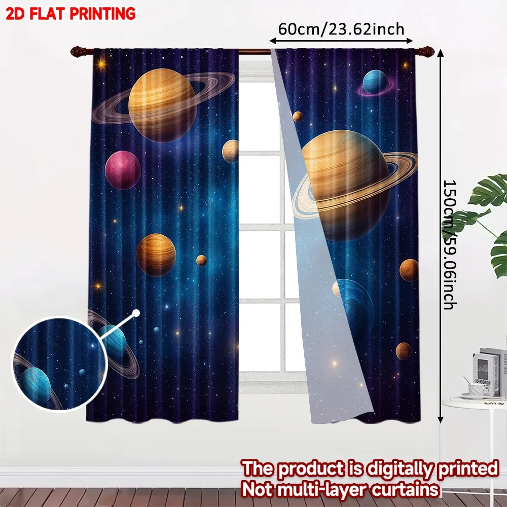 2D flat printing 2pcs Drapes Colorful Stellar Planets Digital Printed Polyester Drapes Seasonal Party & Holiday Decor Use for