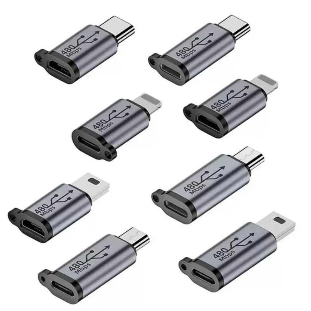 Adaptador USB Tipo-C (1-8 Peças) - Conversor de Tipo C para iOS/Micro/Mini USB Fêmea para Macho para Carregamento e Sincronização de Dados Xiaomi Samsung