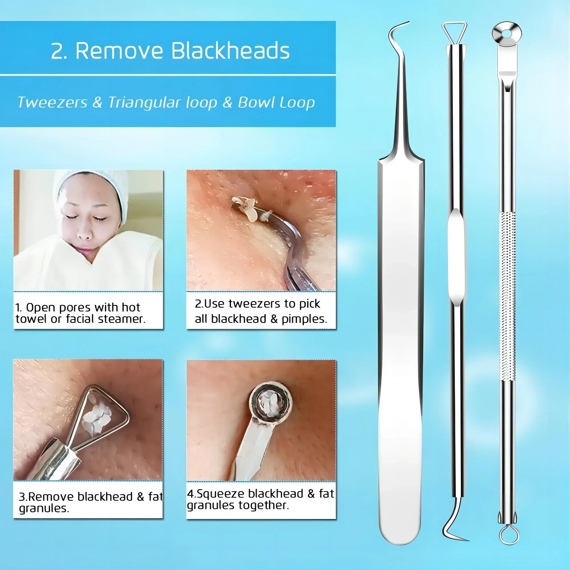 

5 PCS Blackhead Remover Comedones Extractor Acne Removal Kit for Blemish, Whitehead Popping, Zit Removing for Nose Face Tools