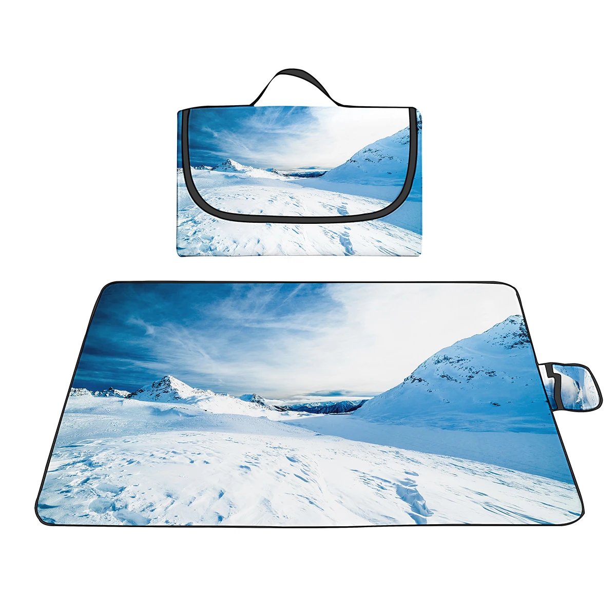 Portable Picnic Mat Waterproof Beach Blanket,Rug with Carry Handle Foldable Large Beach Mat for Camping,Painting Snow Mountain