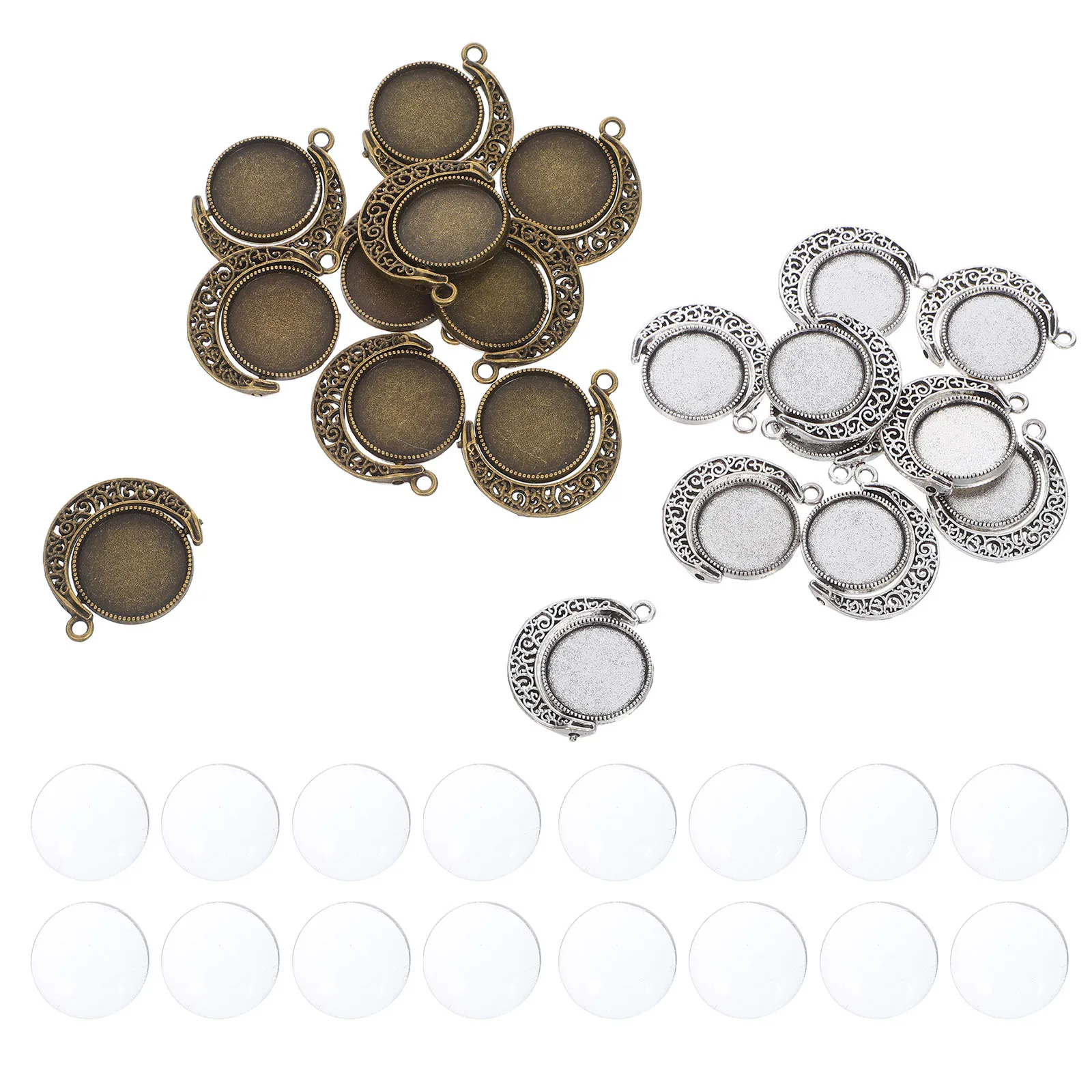 

60Pcs Moon Shape Pendants DIY Beads Charms Jewelry Findings Bronze Ancient Silver 18Mm for Necklace Bracelet Keychain Crafting