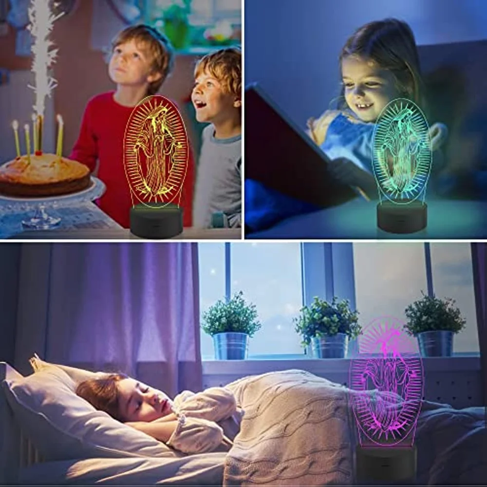 Virgin Mary Night Light Illusion Lamp 16 Color Changing Remote Control LED Birthday Christian Gifts for Religious Women Men