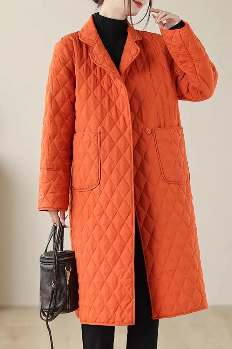 2023 Autumn/Winter Large Size Women\'s Clothing Retro Loose Solid Color Suit Collar Quilted Down Cotton Jacket Mom\'s Coat Z3712