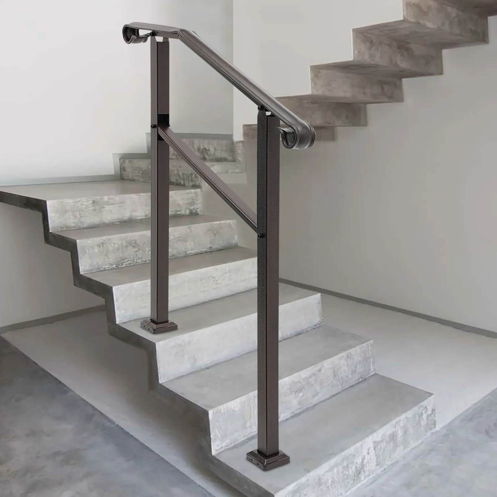 Outdoor staircase handrail slope 3FT iron brown, Handrails for Outdoor, Staircase Handrail, 3-Step Handrail