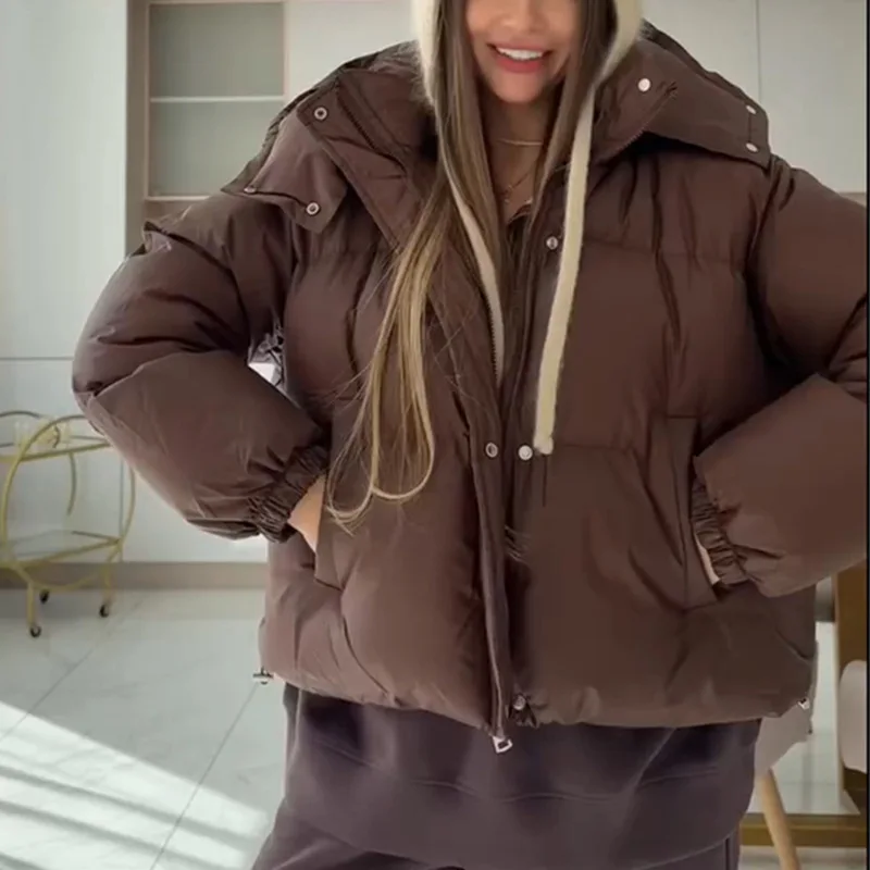 Cotton jacket women's 2025 winter new fashion short style loose casual hooded bread top