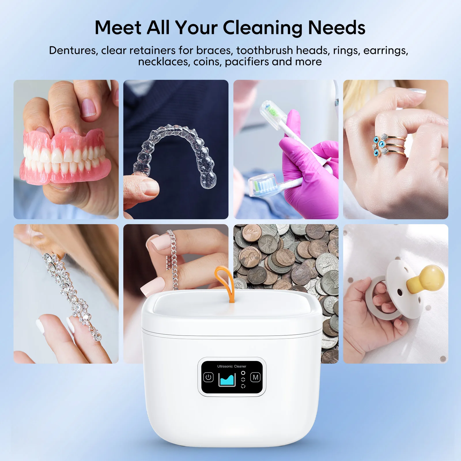 Professional Ultrasonic Cleaner for Invisible Braces, Dentures, Watches, Retainers, and Glasses