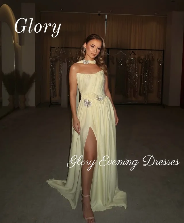 

Желтое шифоновое вечернее платье русалки длиной до пола, платье для выпускного вечера с разрезом по бокам, платье для торжественных случаев в Саудовской Аравии