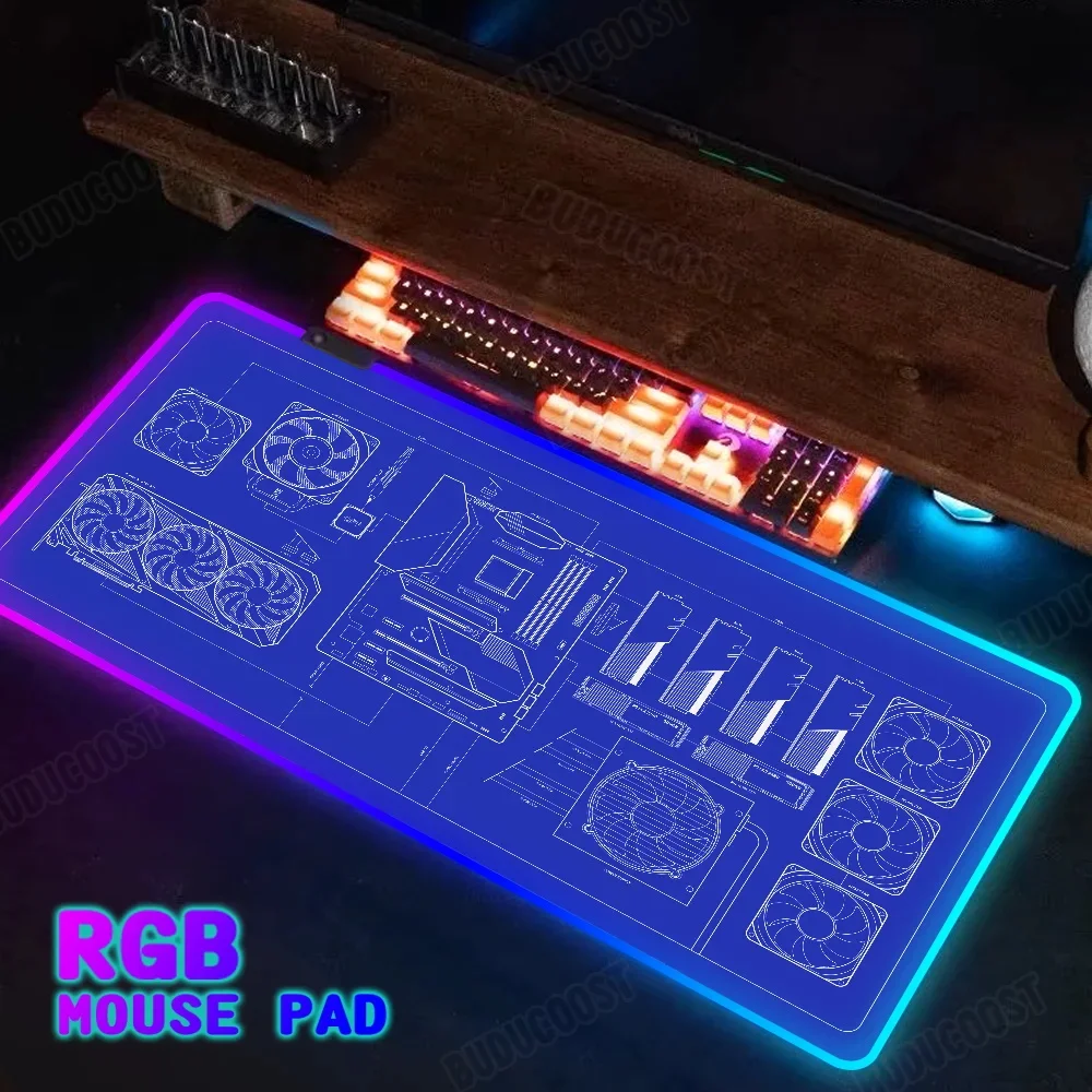 Linha artística design mousepad rgb computador host led tapetes iluminação portátil tapete preto xxl tapete de mesa backlight tapete cpu