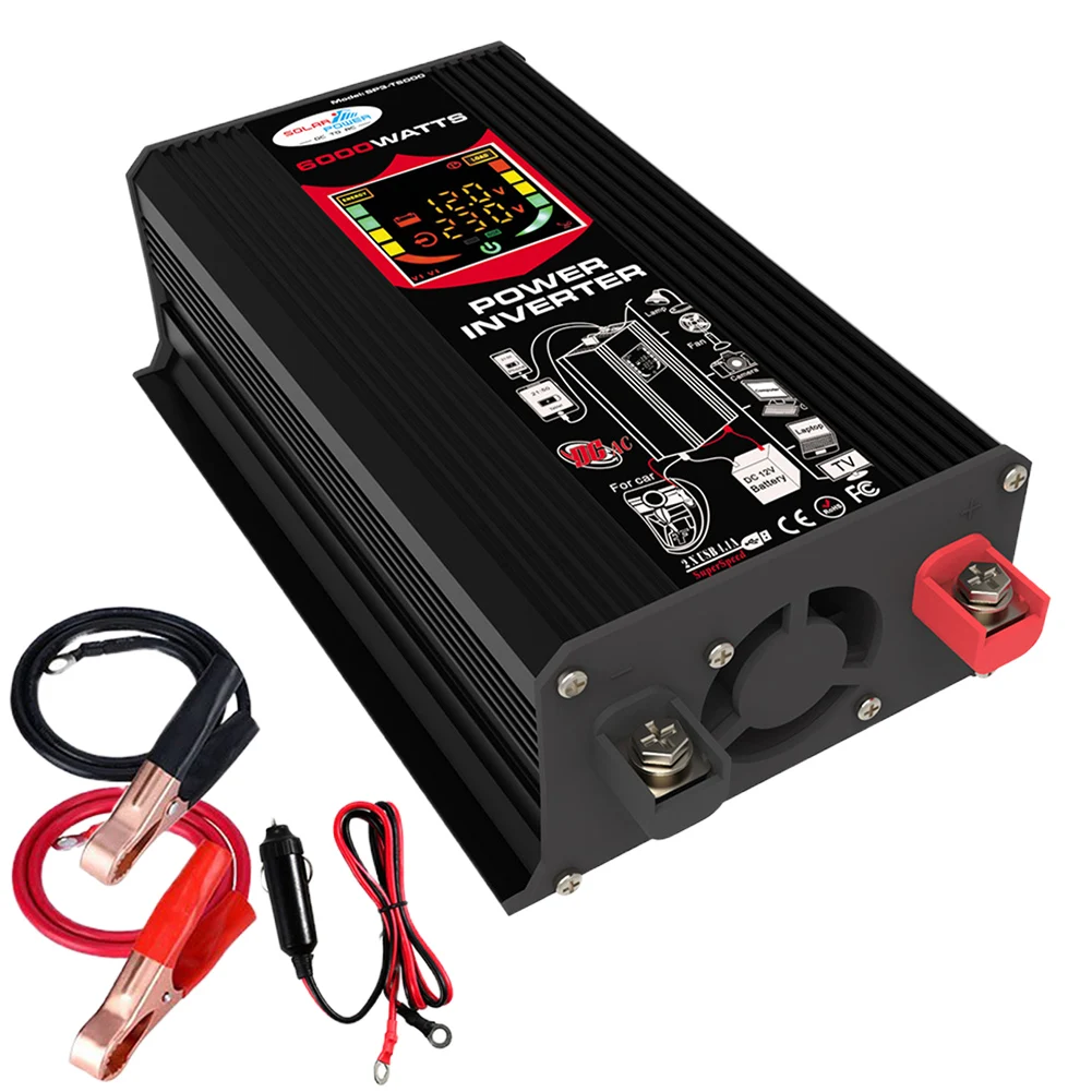 6000W Car Inverter with LCD Display for RV - Dual USB and AC Power Socket