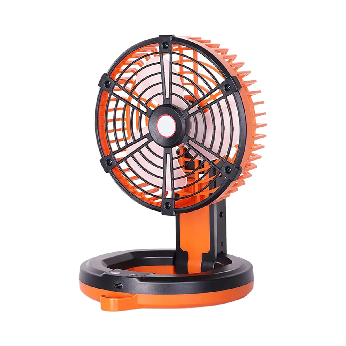 Camping Fan Portable Rechargeable Fan with Lamp Desk Folding Fan Dormitory Telescopic Fan Small Outdoor Fan Lamp(Orange)