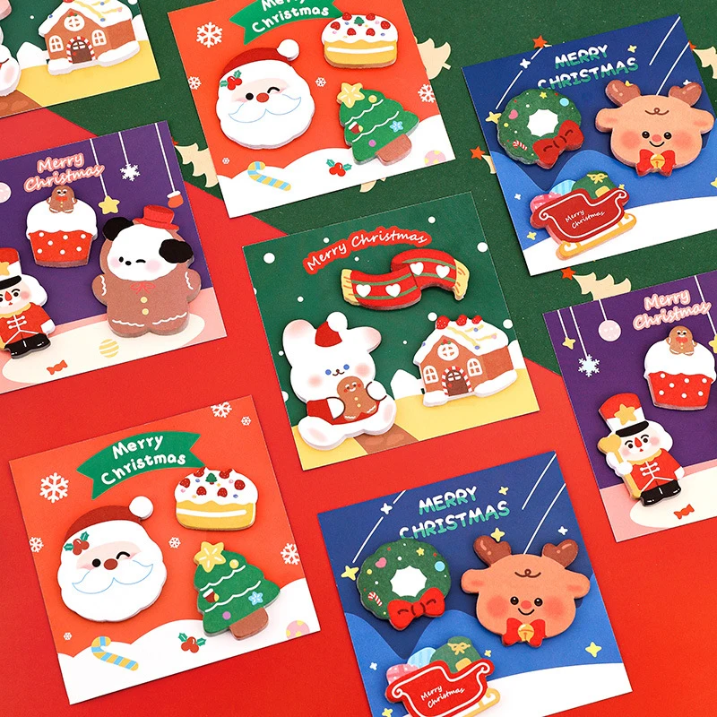 60 folhas dos desenhos animados natal notas pegajosas estudante livro de visitas mini bolso caderno bonito mensagem bloco de notas natal papelaria presentes