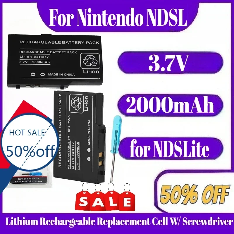Game Console Built-in Battery for Nintendo NDSL Host Batterie 2000mAh 3.7V Lithium Rechargeable Replacement Cell W/ Screwdriver