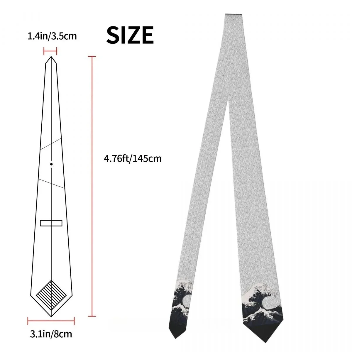 موجات عظيمة موجة يابانية كلاسيكية للرجال مطبوعة بوليستر بعرض 8 سم ربطة عنق للحفلات التنكرية