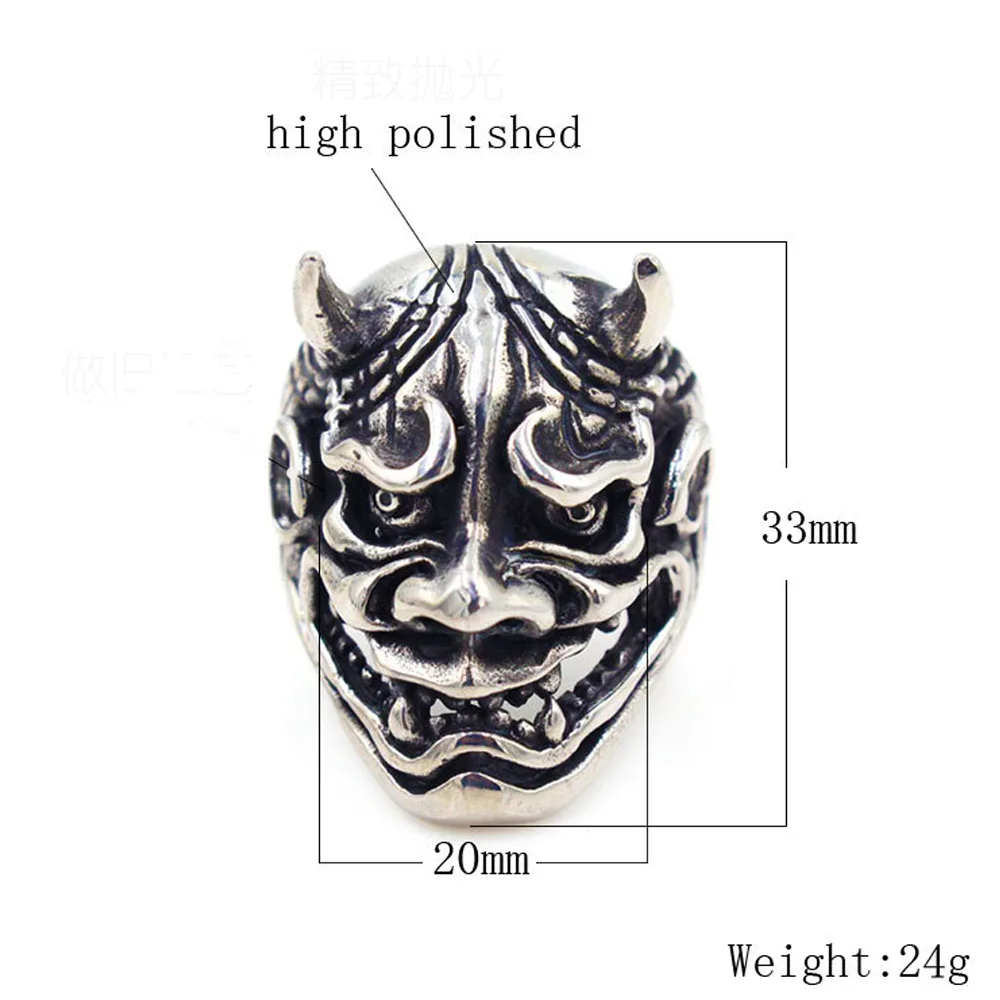 Gothic Demon Skull Mask Ring For Men Punk Hip Hop Japanese Demon Samurai Stainless Steel Biker Skull Rings Fashion Jewelry Gift