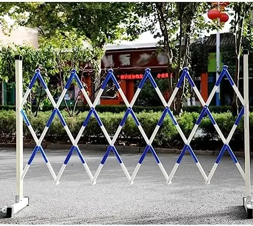 Metal Barricade with Casters, Mobile Safety Barrier Gate Retractable Traffic Fence Flexible Extensible Driveway Security Gate