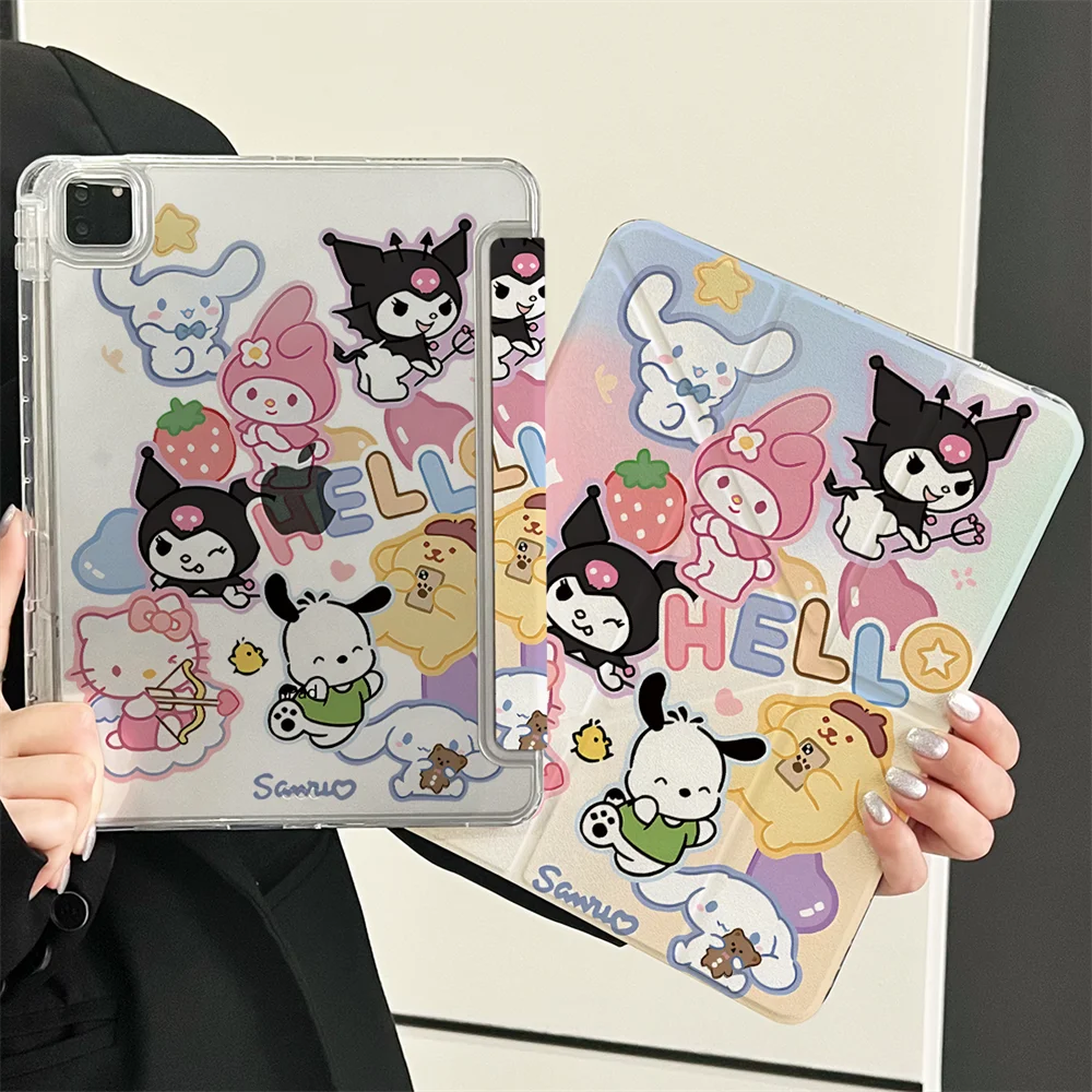 

Смарт-чехол Hello Kitty Kuromi Y Fold Smart Cover для iPad 2025 11-го поколения 10 Air4 6 5 7 10,9 дюйма 10,2 Pro 11-дюймовый чехол 9,7 с держателем для карандашей