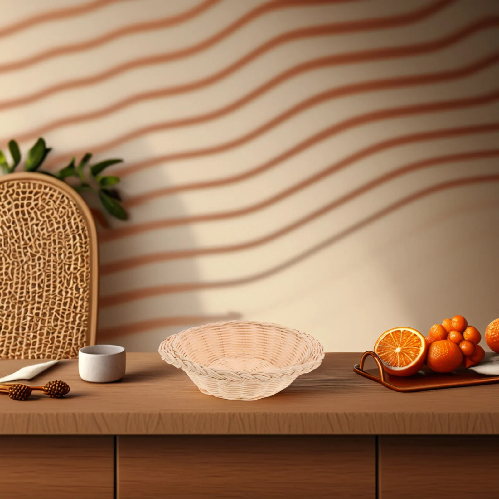 

1pcs Rattan Basket Blue White Casserole Holder Heat Insulation Kitchen Storage Container Food Serving Baskets Round