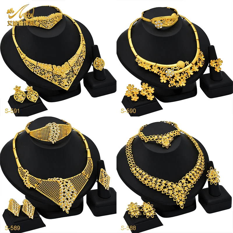 

ANIID Italian Gold Color Jewelry Set 24K Bridal Wedding Ethiopia Dubai Nigerian Necklace Earrings Bracelet Ring Jewellery Gifts