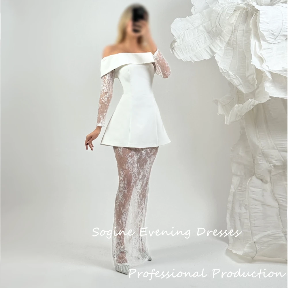 فستان رسمي مكشوف الكتفين من الدانتيل والكريب للحفلات الراقصة من Serene Hill فساتين صدرية 3/4 كم رداء حفلات الكوكتيل