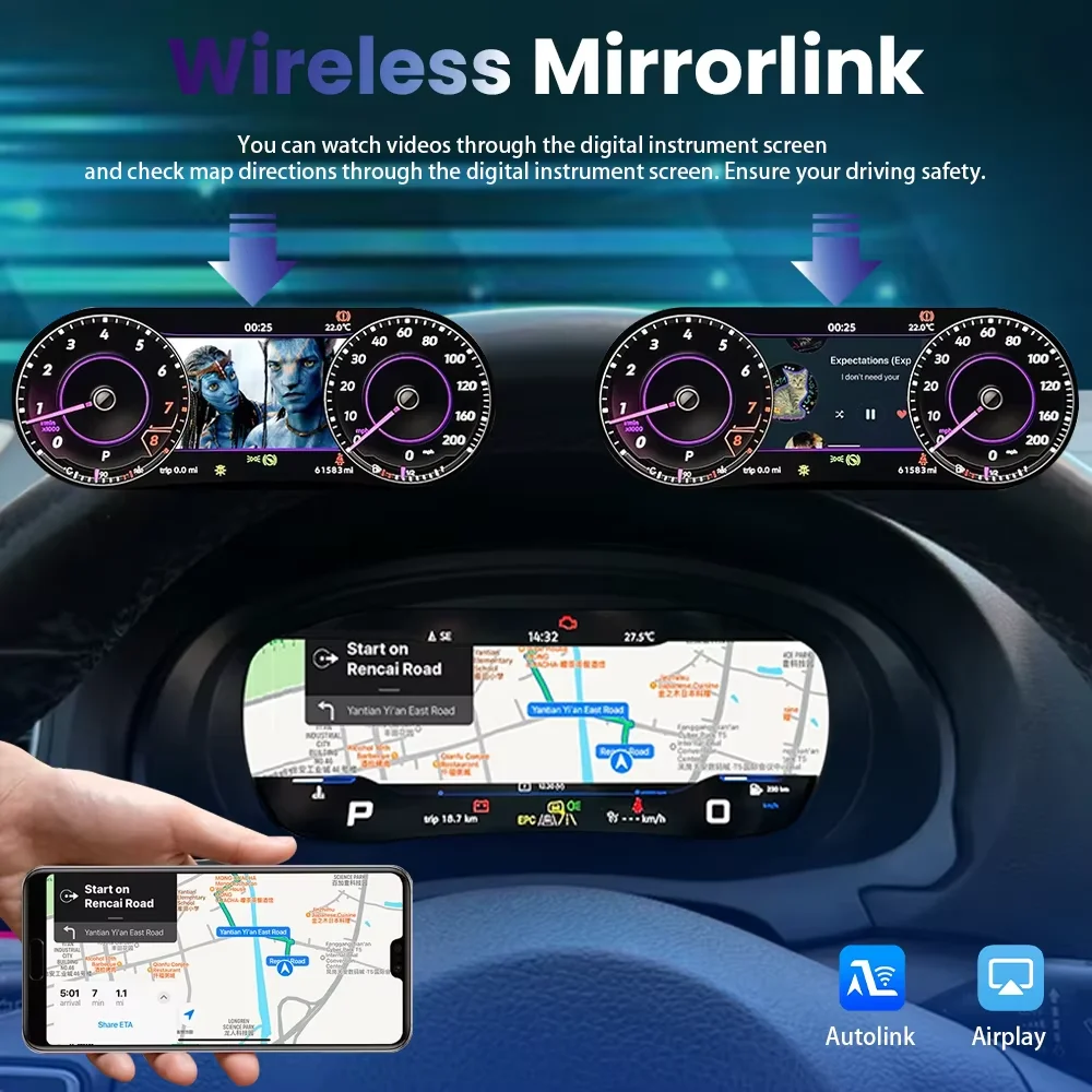 مجموعة لوحة القيادة الرقمية اللاسلكية CarPlay Android Auto لـ ​ ​ فولكس فاجن فولكس فاجن باسات B6 B8 B7 CC Magotan أداة لوحة قمرة القيادة